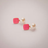 Felicity Light Pink Enamel Stud Earring with Faux Pearl